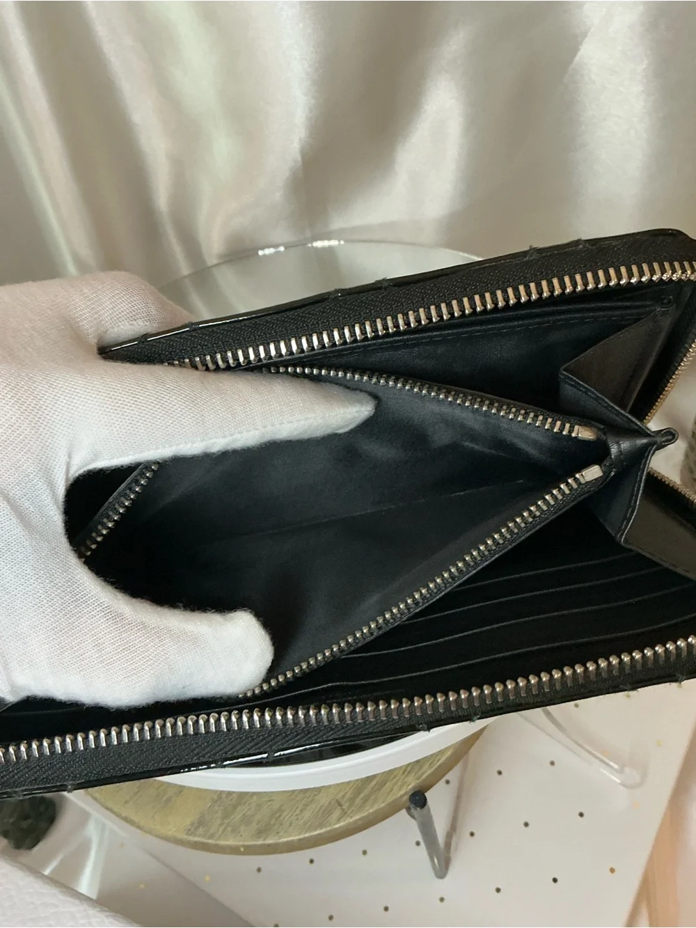 Dior Black Patent Quilted Zip-Around Wallet